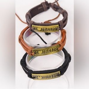 6 Pk Real Leather Band I Love Jesus Bracelets Wholesale Lot Box